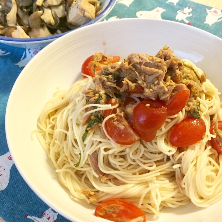 トマトとツナのそうめんパスタ